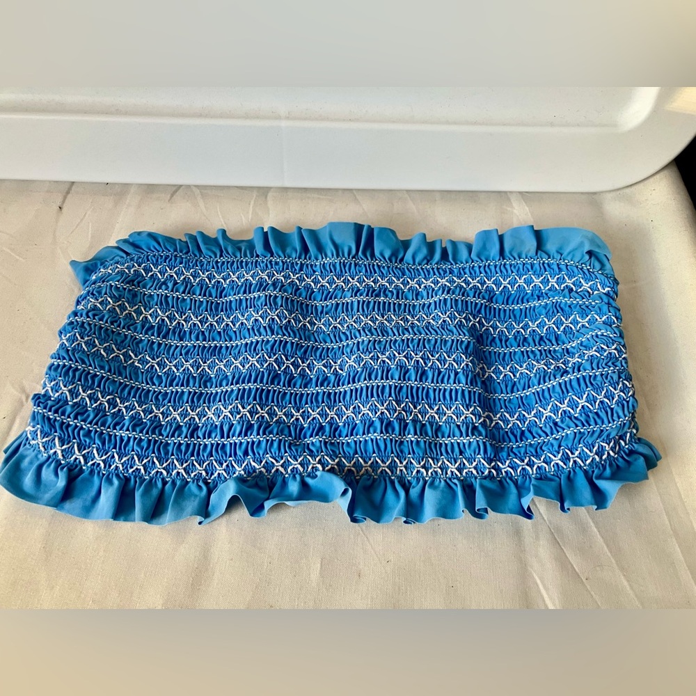 Tory Burch Blue Costa Smocked Stretch Bandeau Bikini Tube Top Sz M